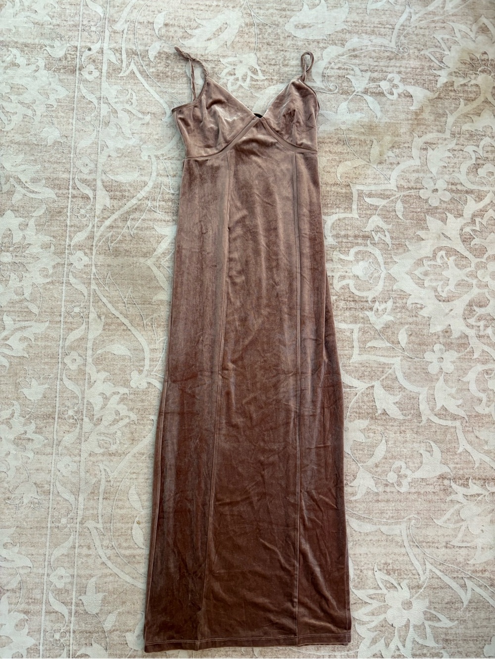 Lush Velvet Slip Maxi Dress in Dusty Rose pink Brown size S